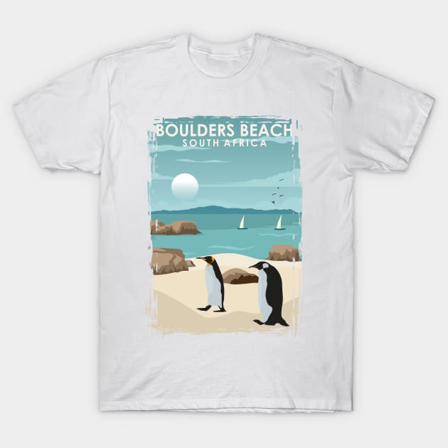 Boulders Beach South Africa Penguin Beach Poster Art Print T-Shirt by jornvanhezik